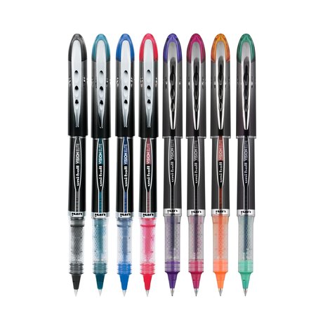 Uni-Ball ELITE Stick Roller Ball Pen, Micro 0.5mm, Astd Ink, Blk Barrel, PK8 58092PP